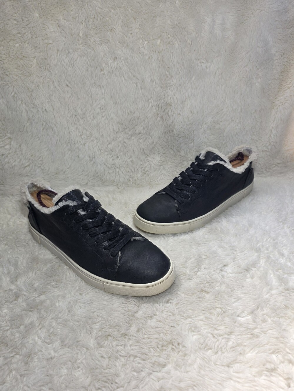 FRYE Ivy Low Lace Black Leather Shearling Sneakers 7.5 Cozy Warm Winter Shoes